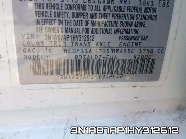 3N1AB7AP1HY312612 фото 2