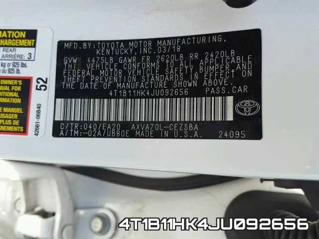 4T1B11HK4JU092656 фото 2
