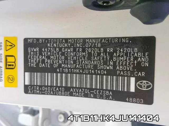 4T1B11HK4JU141404 фото 2