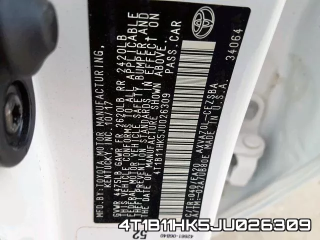 4T1B11HK5JU026309 фото 2