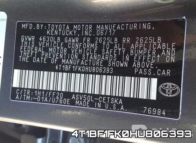 4T1BF1FK0HU806393 фото 10