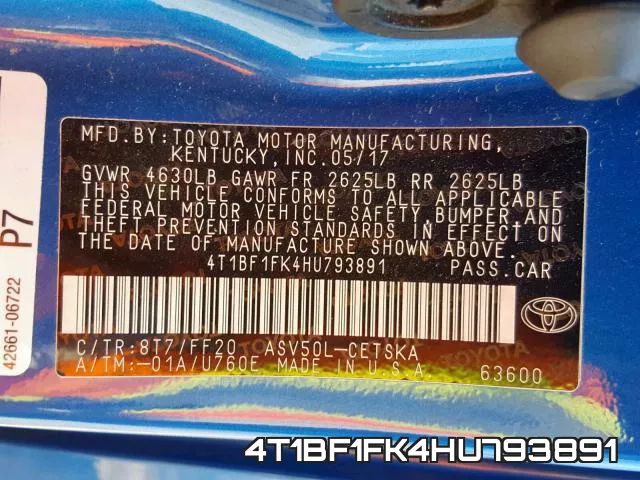 4T1BF1FK4HU793891 фото 2