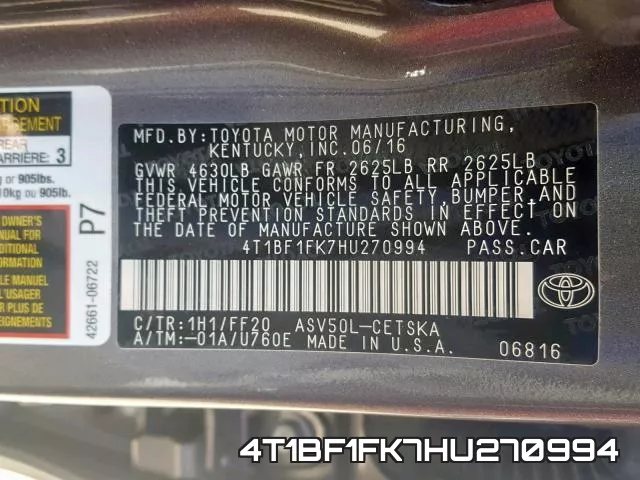 4T1BF1FK7HU270994 фото 2