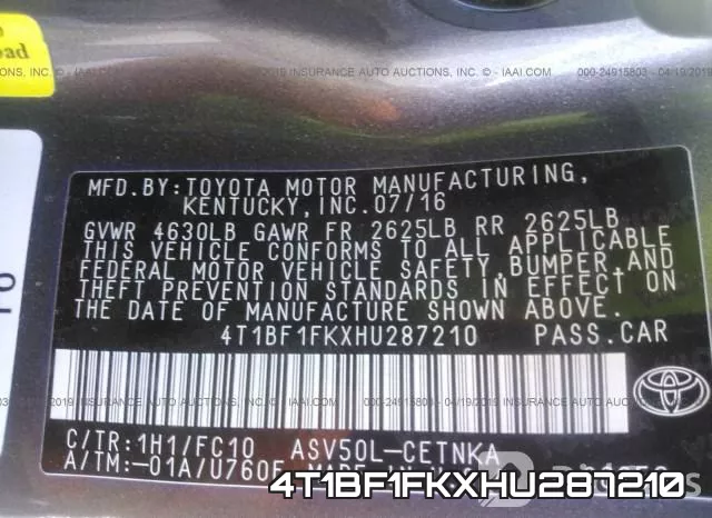 4T1BF1FKXHU287210 фото 10