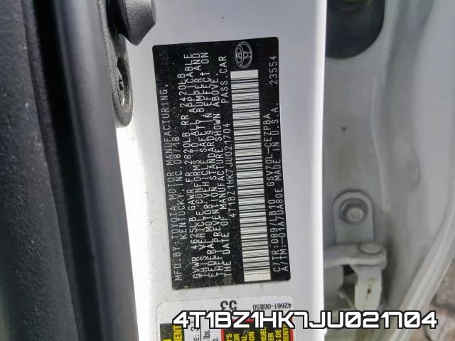 4T1BZ1HK7JU021704 фото 2