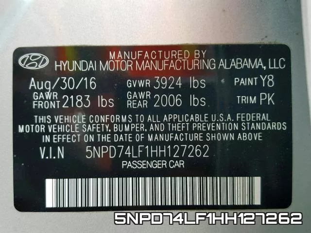 5NPD74LF1HH127262 фото 2