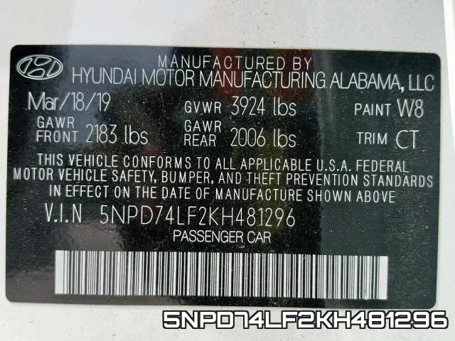 5NPD74LF2KH481296 фото 2