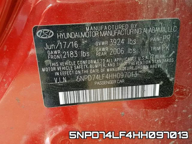 5NPD74LF4HH097013 фото 2
