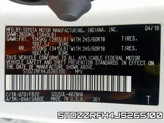 5TDZZRFH4JS265100 фото 2