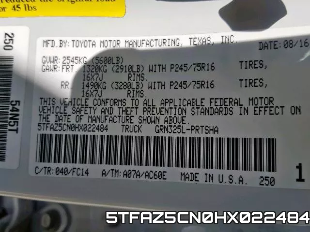 5TFAZ5CN0HX022484 фото 2