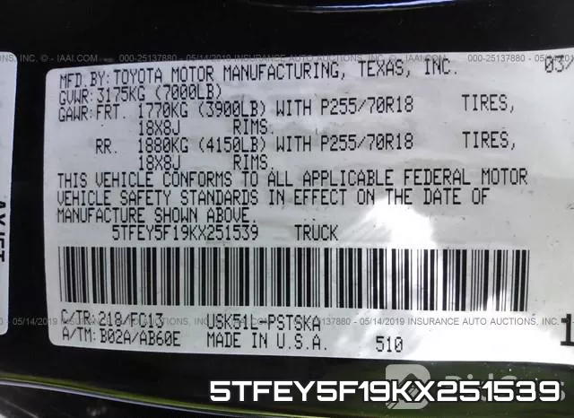 5TFEY5F19KX251539 фото 10