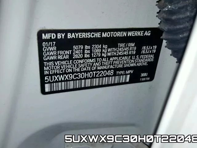 5UXWX9C30H0T22048 фото 2