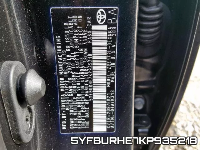5YFBURHE7KP935218 фото 2