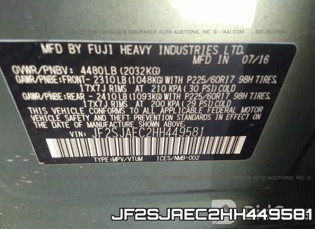 JF2SJAEC2HH449581 фото 10