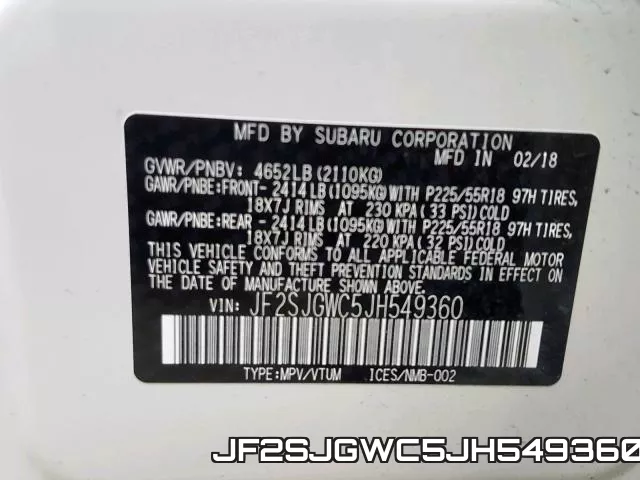 JF2SJGWC5JH549360 фото 2