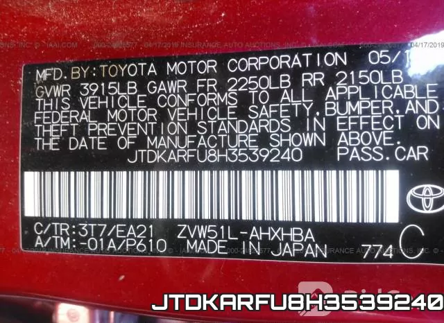 JTDKARFU8H3539240 фото 10