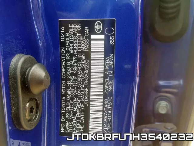 JTDKBRFU7H3540232 фото 2