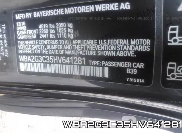 WBA2G3C35HV641281 фото 10