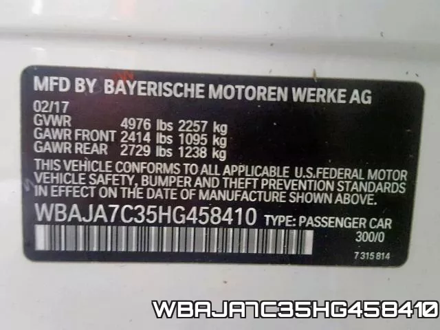 WBAJA7C35HG458410 фото 2