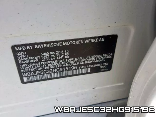 WBAJE5C32HG915196 фото 2