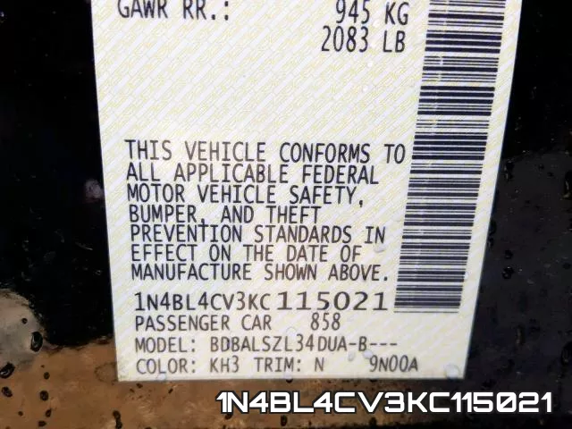 1N4BL4CV3KC115021 фото 2