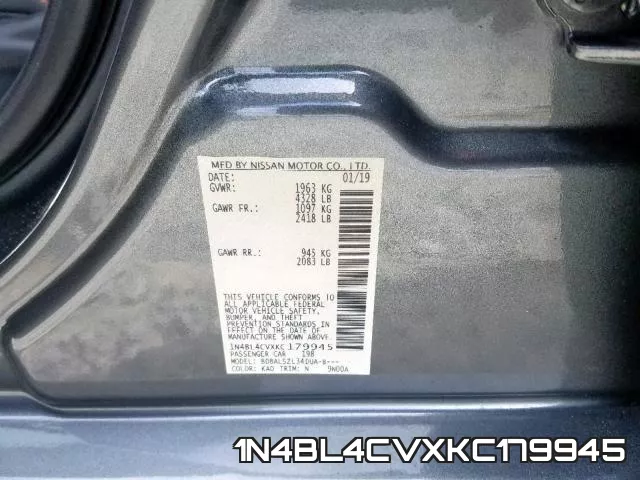 1N4BL4CVXKC179945 фото 2