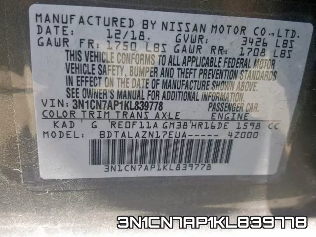 3N1CN7AP1KL839778 фото 2