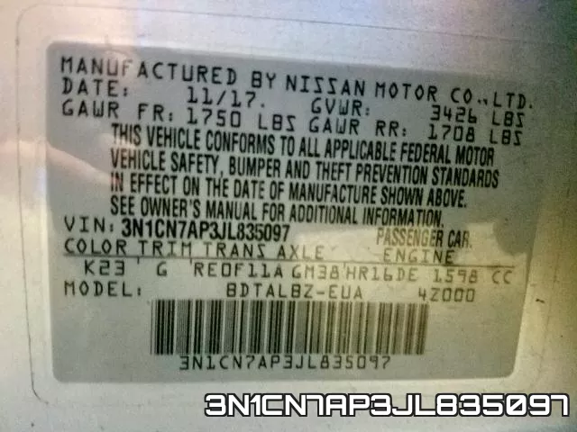 3N1CN7AP3JL835097 фото 2