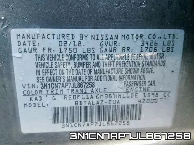3N1CN7AP7JL867258 фото 2