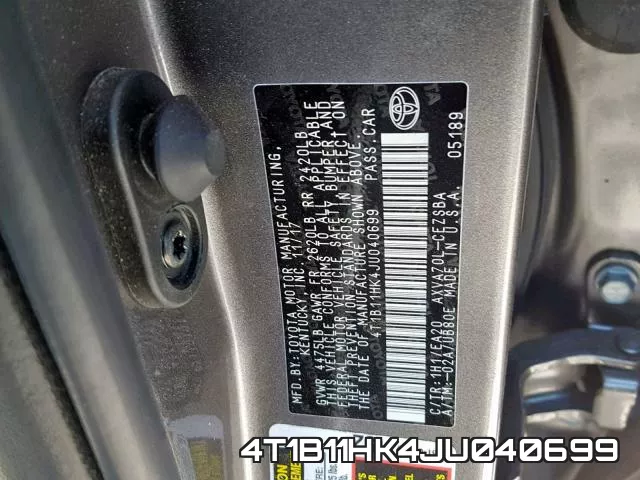 4T1B11HK4JU040699 фото 2