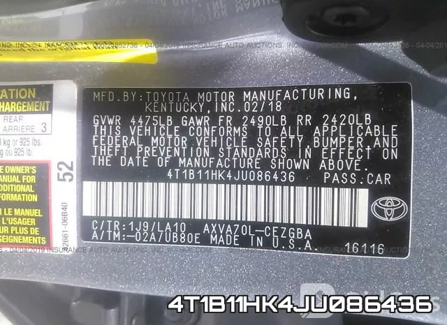 4T1B11HK4JU086436 фото 9