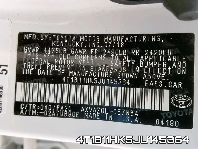 4T1B11HK5JU145364 фото 2