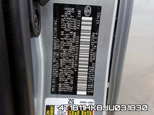 4T1B11HK8JU031830 фото 2