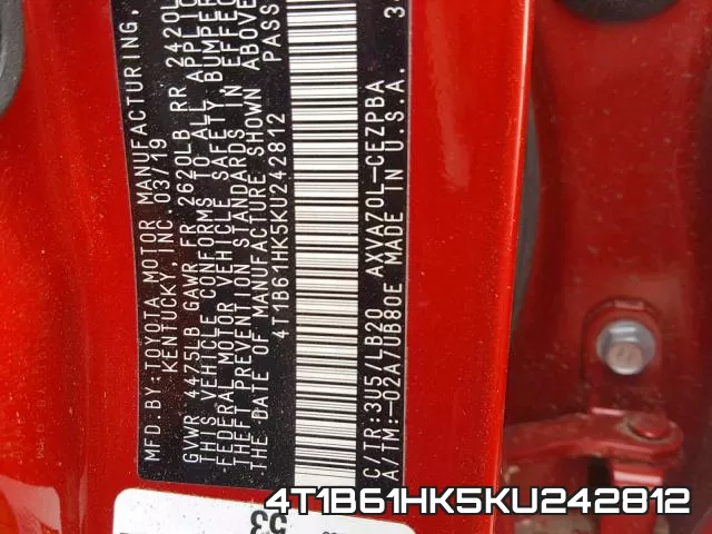 4T1B61HK5KU242812 фото 2