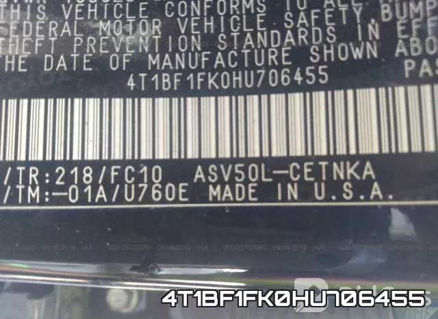 4T1BF1FK0HU706455 фото 10