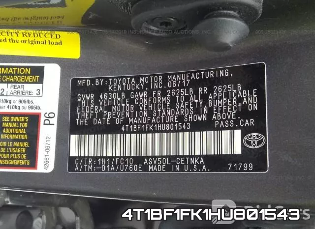4T1BF1FK1HU801543 фото 10