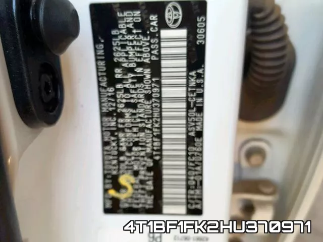 4T1BF1FK2HU370971 фото 2