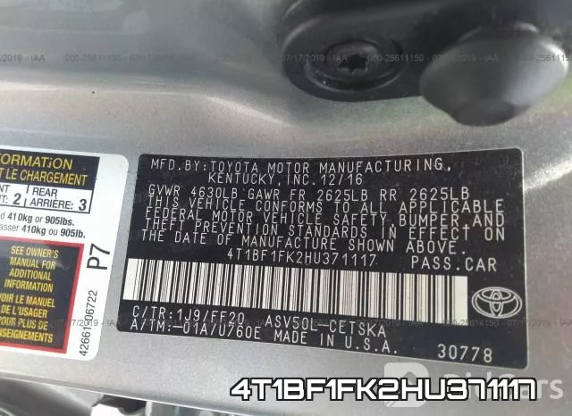 4T1BF1FK2HU371117 фото 10