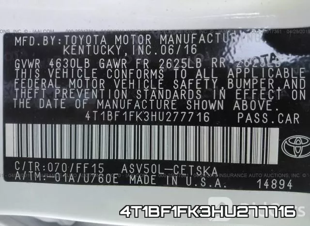 4T1BF1FK3HU277716 фото 10