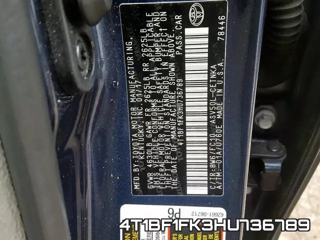 4T1BF1FK3HU736789 фото 2