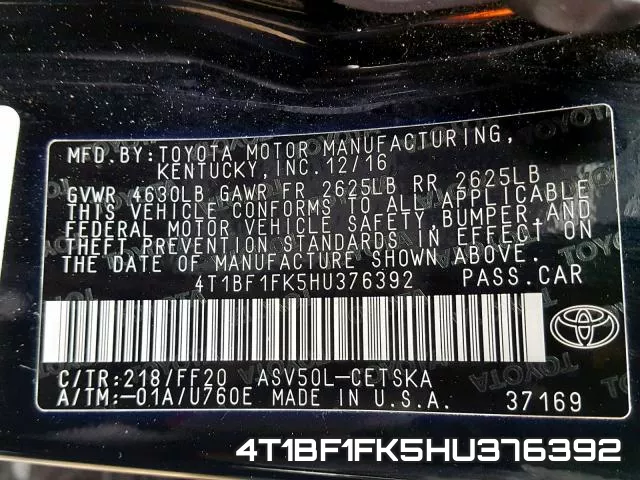 4T1BF1FK5HU376392 фото 2