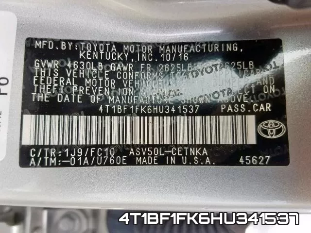 4T1BF1FK6HU341537 фото 2