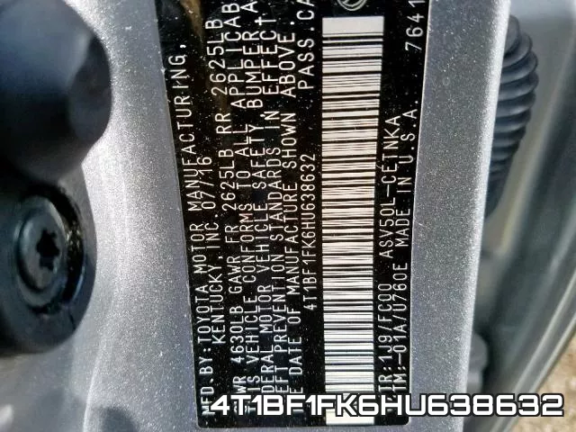 4T1BF1FK6HU638632 фото 2