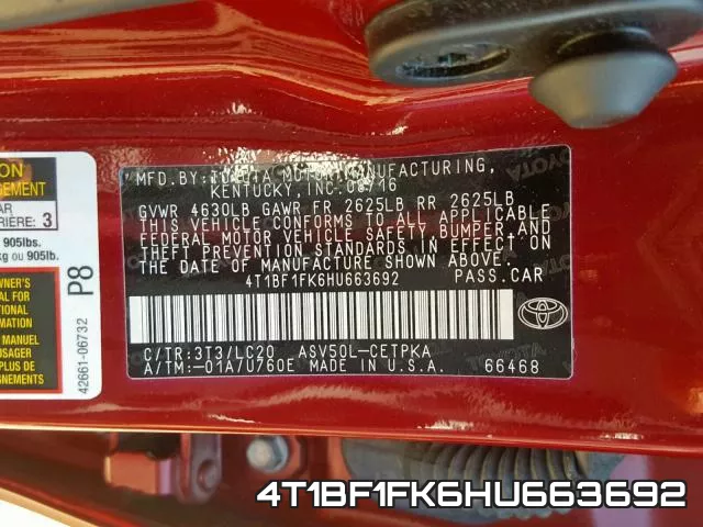 4T1BF1FK6HU663692 фото 2