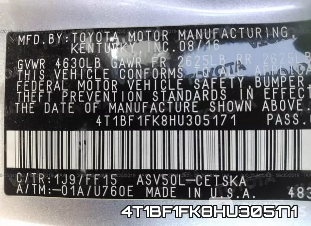 4T1BF1FK8HU305171 фото 10