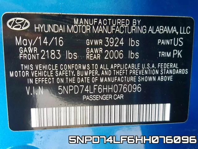 5NPD74LF6HH076096 фото 2