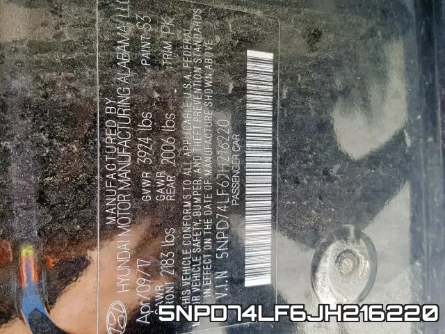 5NPD74LF6JH216220 фото 2