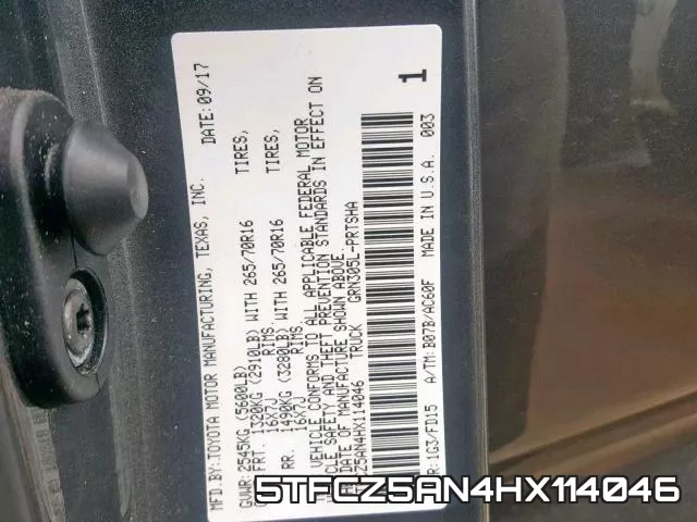 5TFCZ5AN4HX114046 фото 2