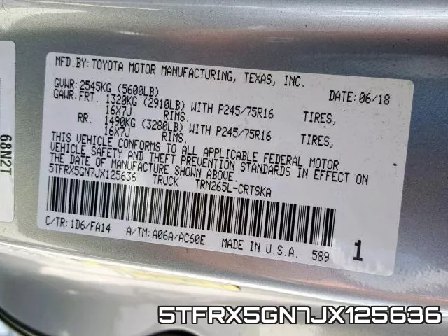 5TFRX5GN7JX125636 фото 2