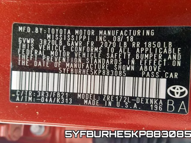 5YFBURHE5KP883085 фото 2